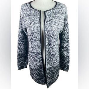 Sisters Womens Black White Textured Knit Open Front Cardigan Size Small